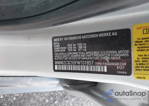 2015 Mini Countryman Cooper S z USA, uszkodzony, nr VIN WMWZC3C55FWT01857